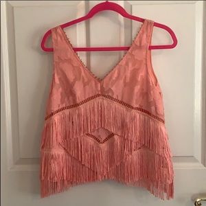 Anthropologie pink fringe top s xs